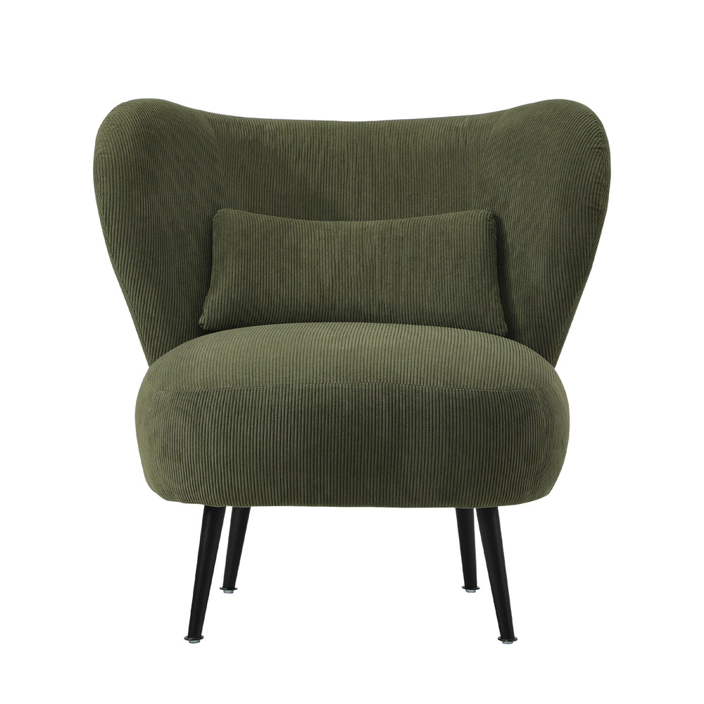 3x Armchair with Lumbar Pillow Wingback Velvet Green