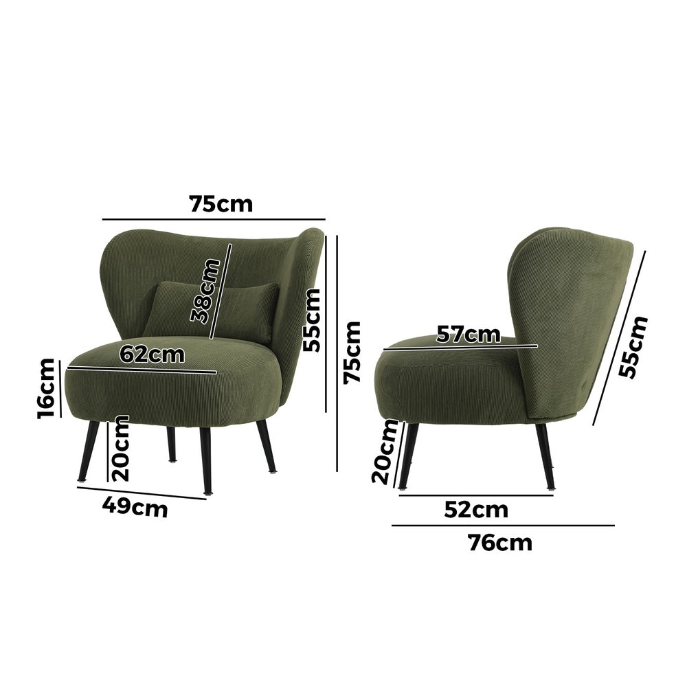 4x Armchair with Lumbar Pillow Wingback Velvet Green