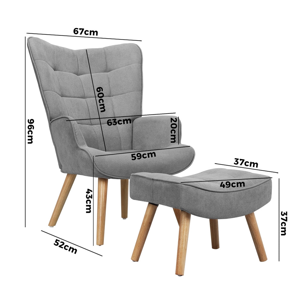 Armchair Lounge Chair Ottoman Accent Armchairs Fabric Sofa Chairs Grey