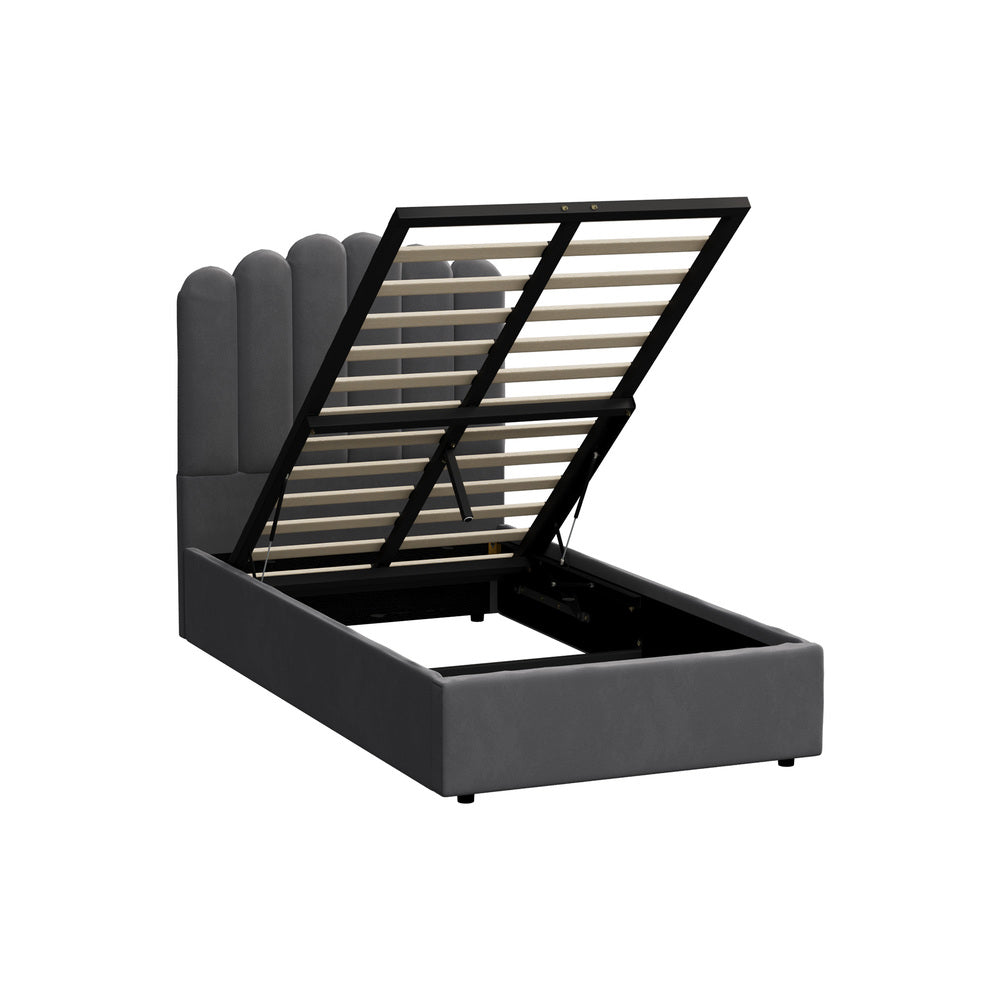 Bed Frame King Single/Queen/Double Gas Lift Velvet Grey