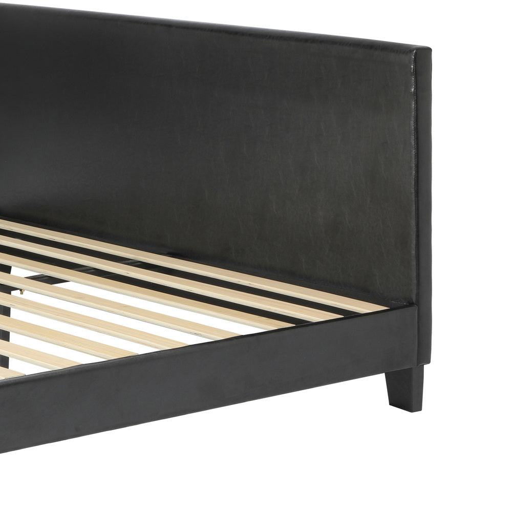 Bed Frame Queen Size Base Mattress Platform Leather Wooden Slats Black
