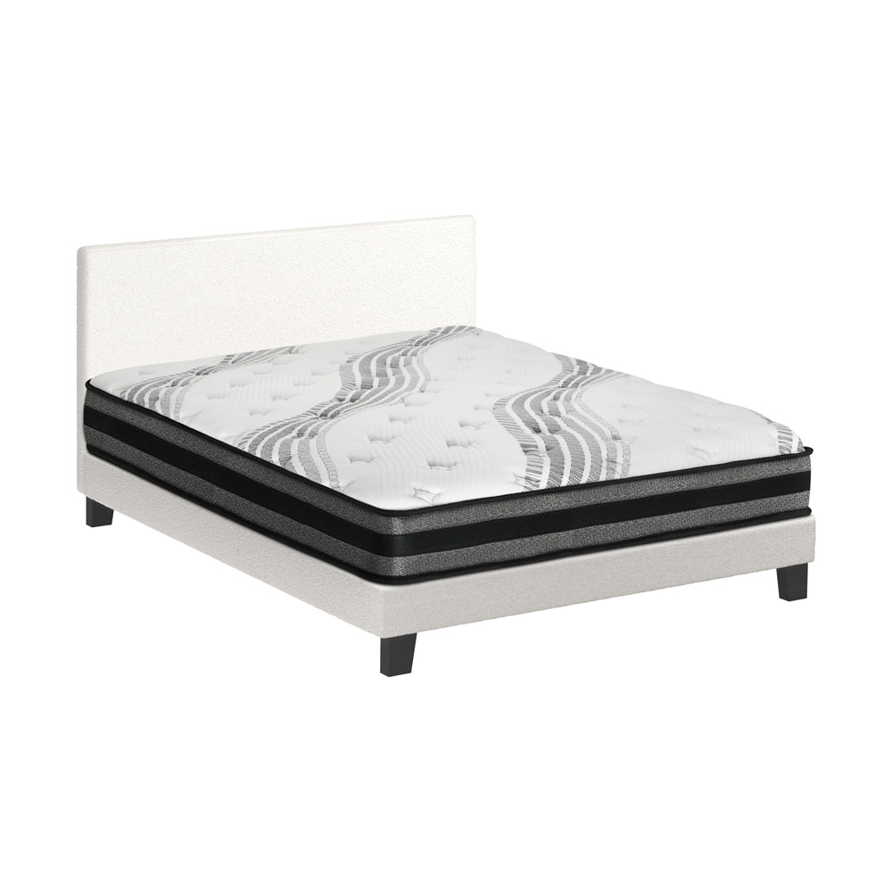 Bed Frame with Queen Size Mattress Set Boucle Fabric White