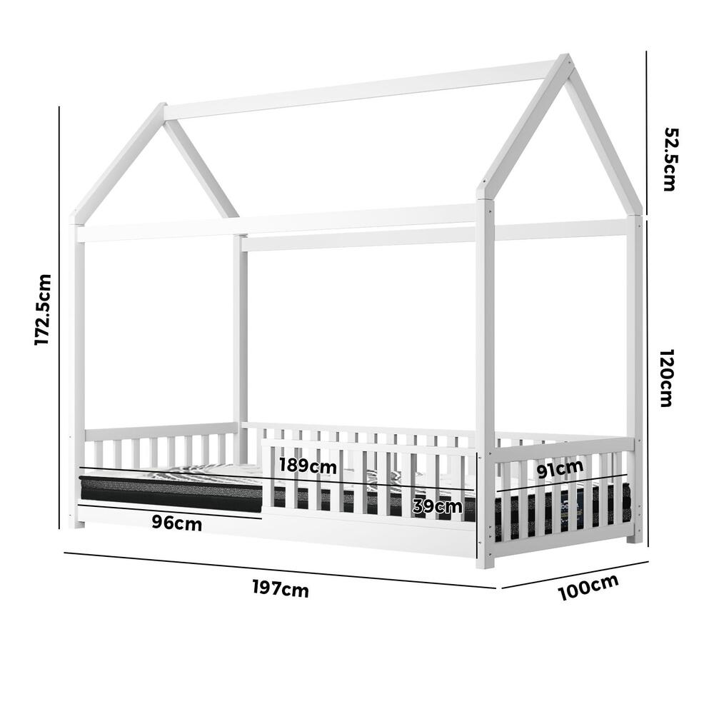 Kids Bed Frame With Single Mattress Set House Frame White