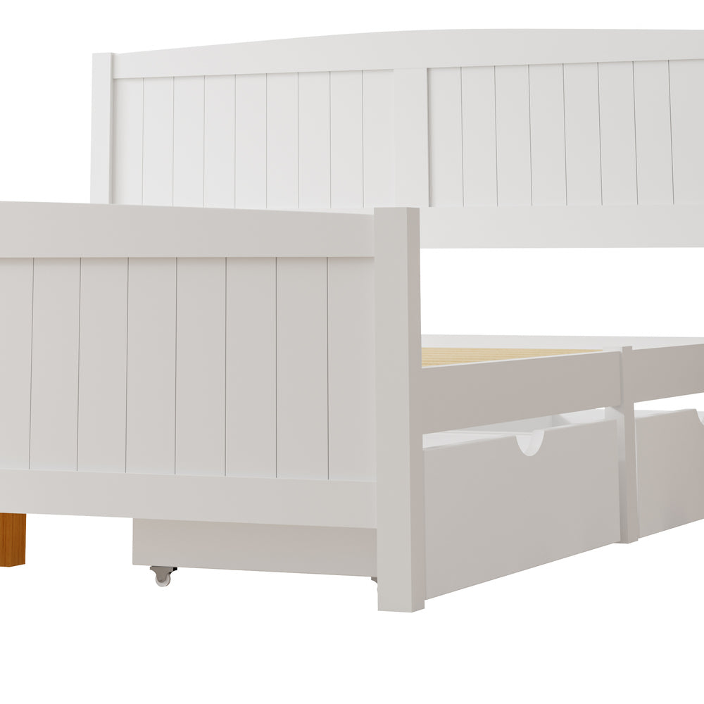 Wooden Bed Frame with Trundle Drawers White