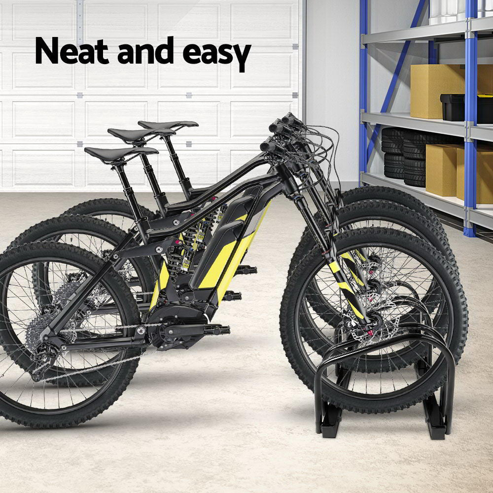 3 Bike Stand Rack Bicycle Storage Floor Parking Holder Cycling Black