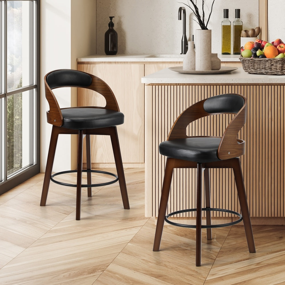 2x Bar Stools Swivel PU Leather Black