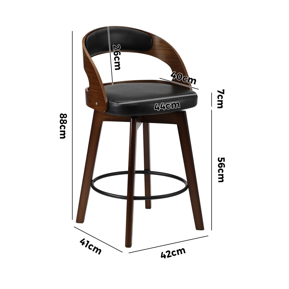 2x Bar Stools Swivel PU Leather Black