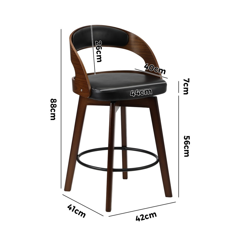 2x Bar Stools Swivel PU Leather Black