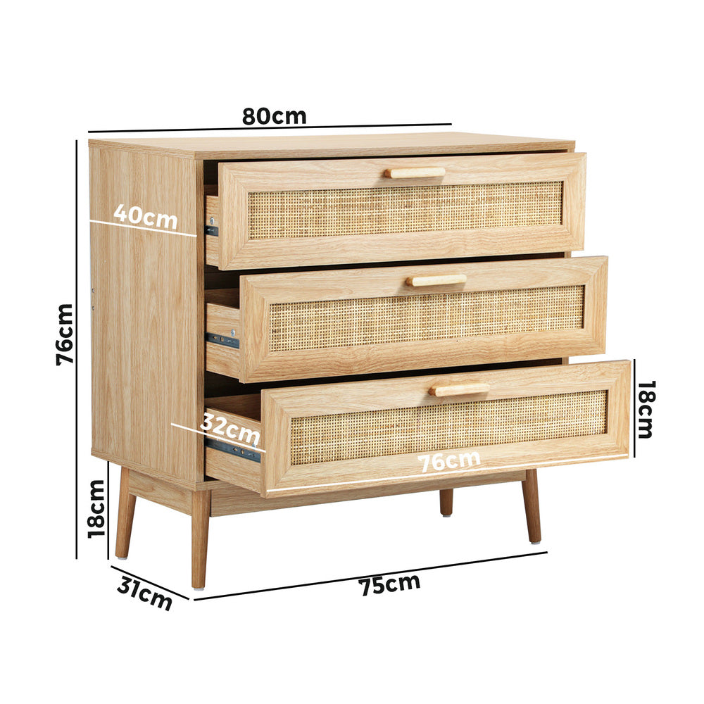 3 Chest of Drawers Tallboy Cabinet Clothes Storage Rattan Furniture