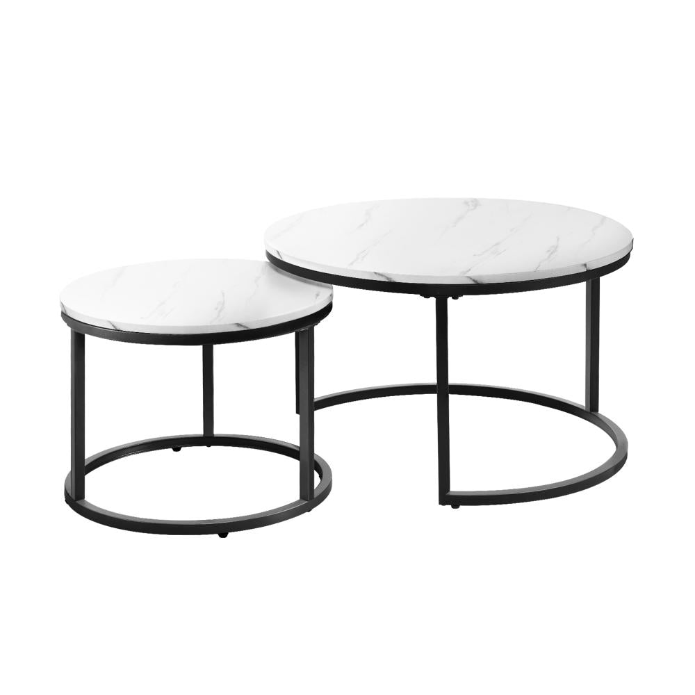 Set of 2 Coffee Table Round Marble Nesting Side End Table Furniture