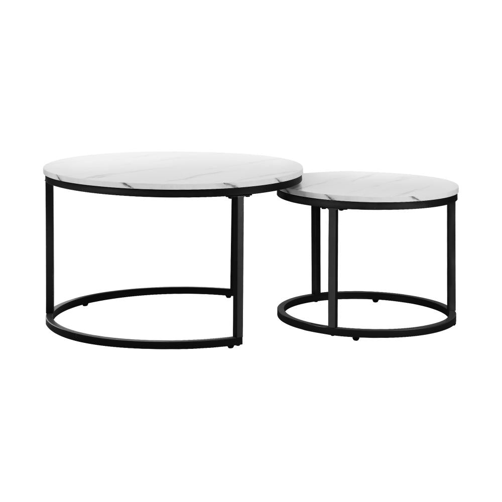 Set of 2 Coffee Table Round Marble Nesting Side End Table Furniture