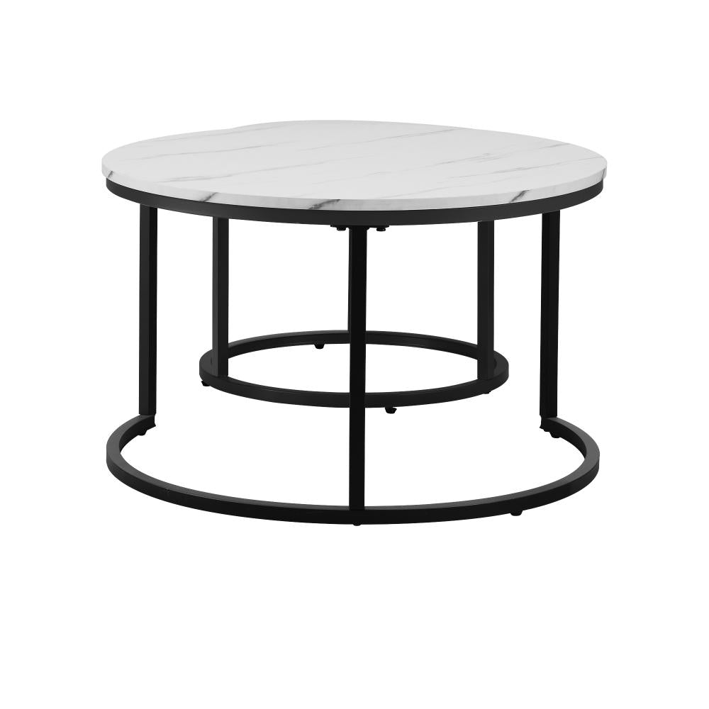 Set of 2 Coffee Table Round Marble Nesting Side End Table Furniture