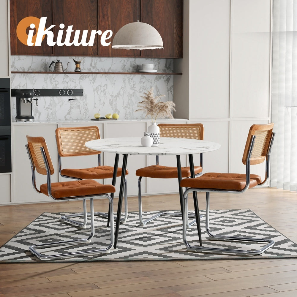 4x Rattan Dining Chair Cesca Replica Cantilever Velvet