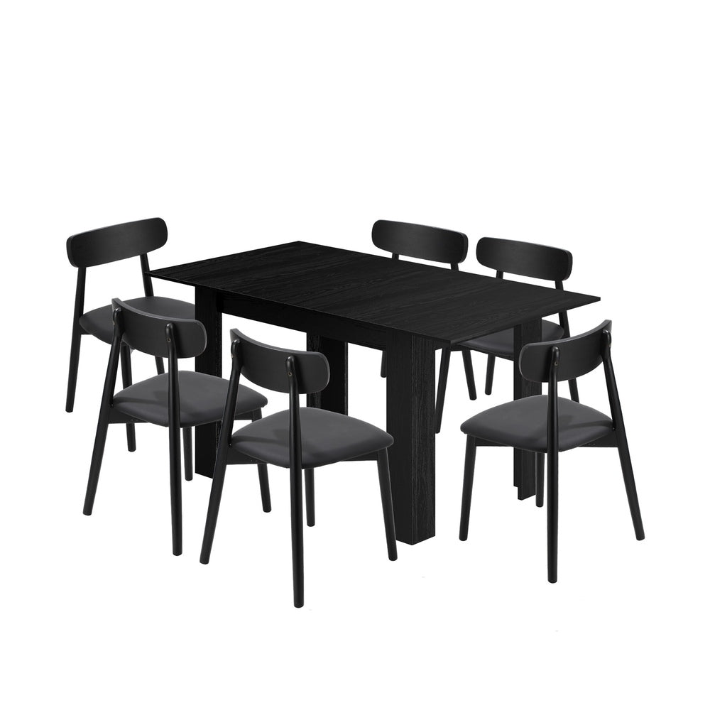 160cm Extendable Dining Table with 4x Dining Chairs PU Leather Black