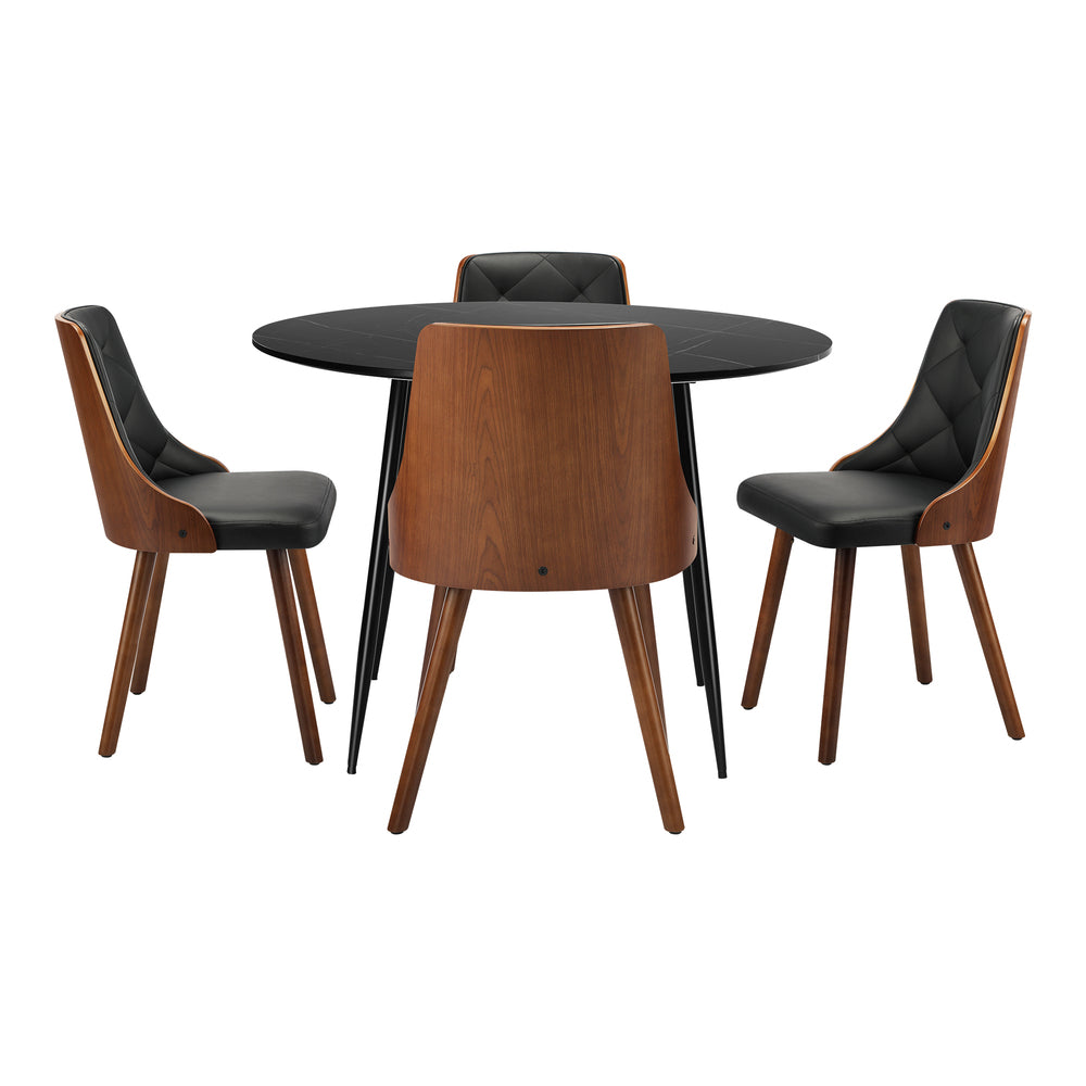 110cm Round Dining Table with 4 Chairs Leather Black