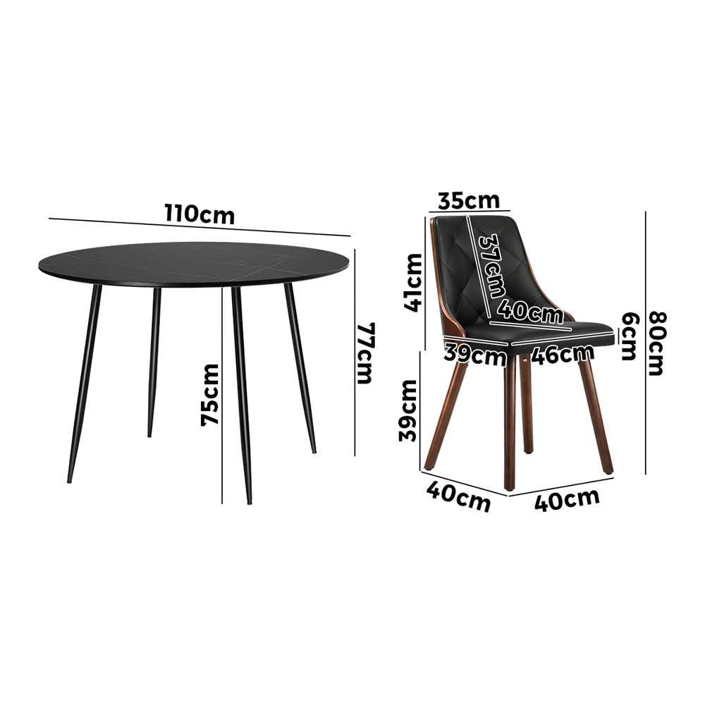110cm Round Dining Table with 4PCS Chairs Linen Grey