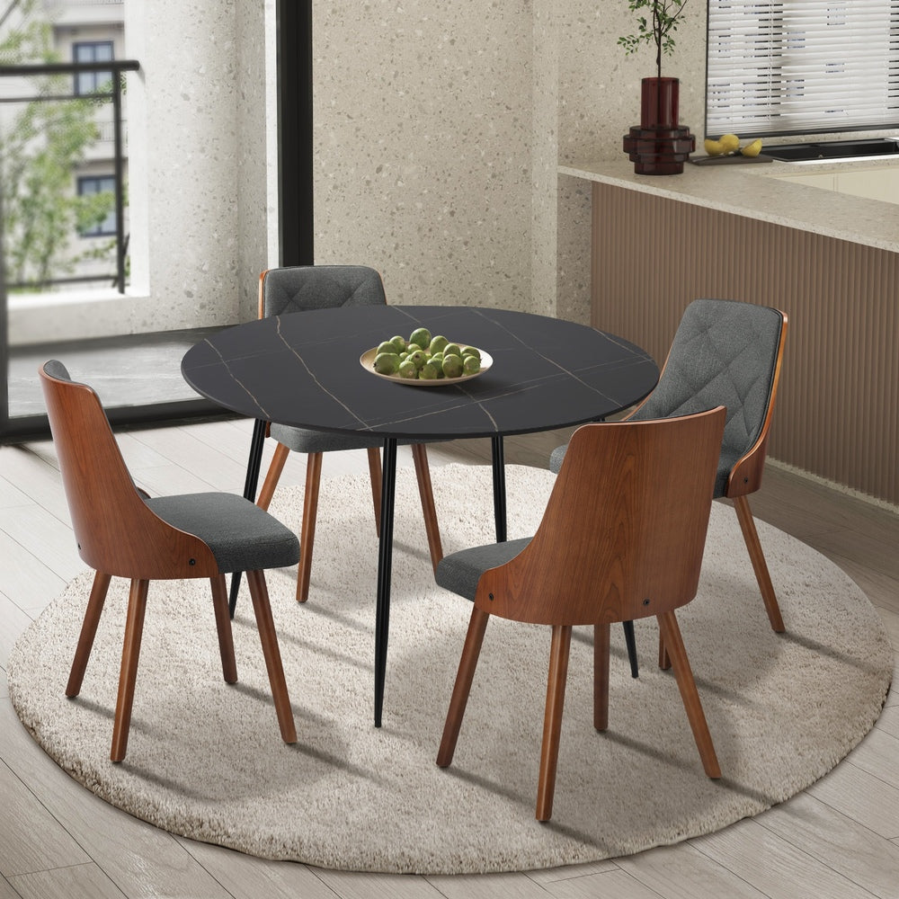 110cm Round Dining Table with 4PCS Chairs Linen Grey