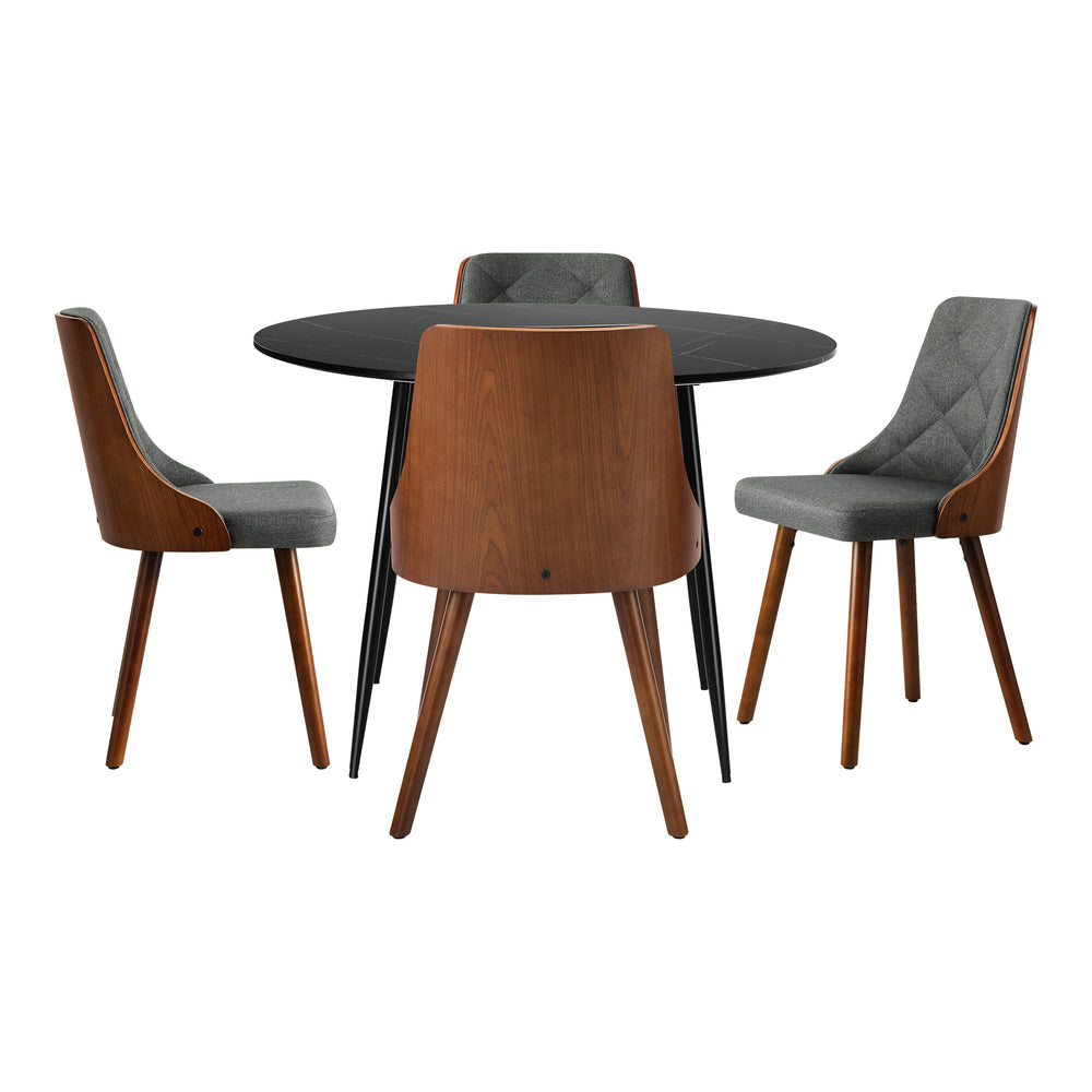110cm Round Dining Table with 4 Chairs Leather Black