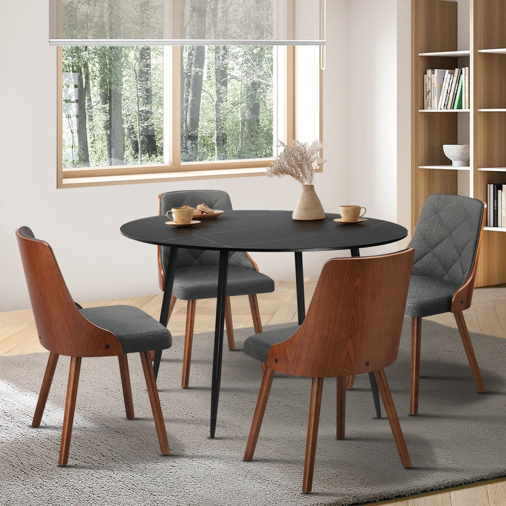 110cm Round Dining Table with 4 Chairs Leather Black