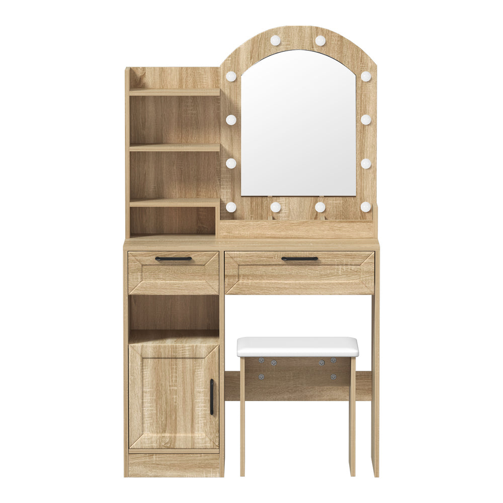 Dressing Table Stool Set Arch Mirror 12 LED Bulbs Natural
