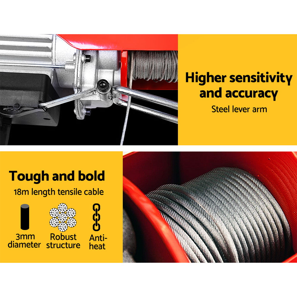 Electric Hoist Winch 125/250Kg Cable 18M Rope Tool Remote Chain Lifting