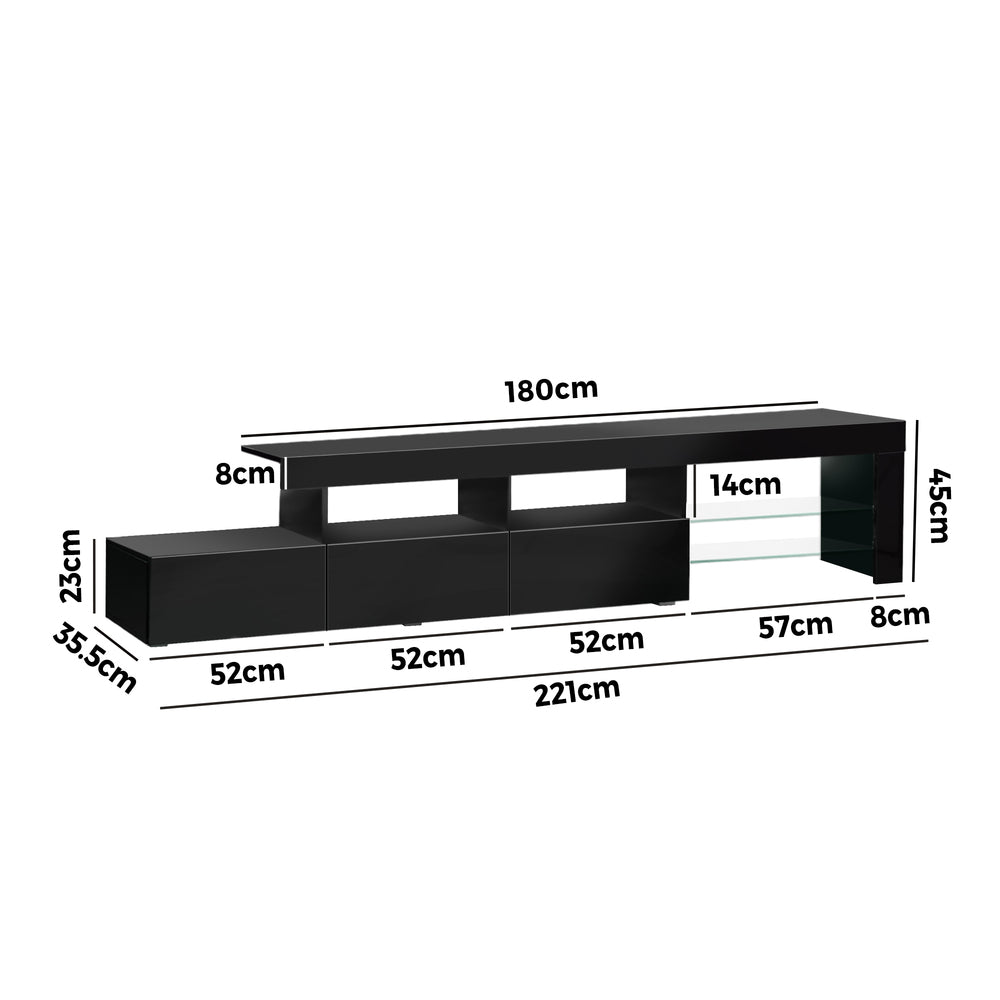 TV Cabinet Entertainment Unit Stand RGB LED Gloss Furniture Black 220cm