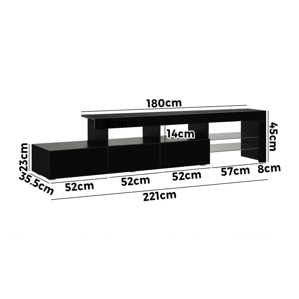 TV Cabinet Entertainment Unit Stand RGB LED Gloss Furniture Black 220cm
