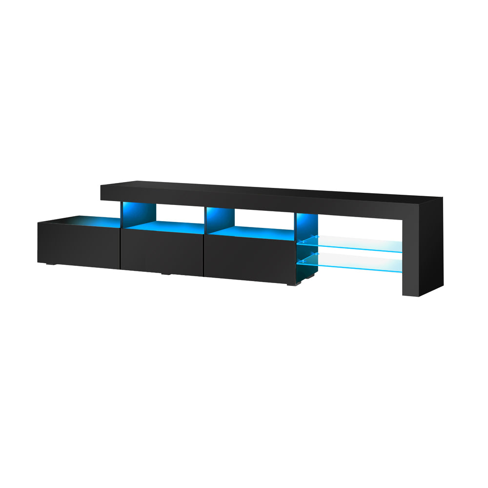 TV Cabinet Entertainment Unit Stand RGB LED Gloss Furniture Black 220cm