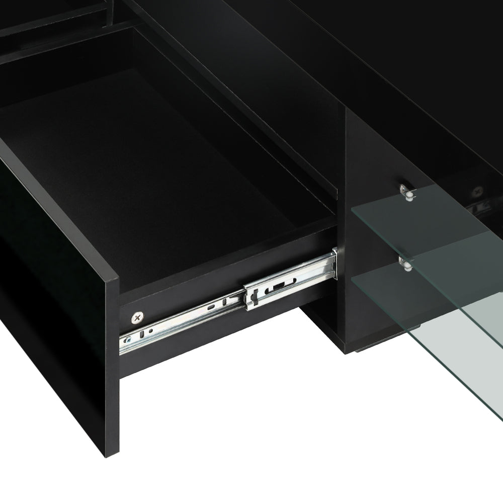 TV Cabinet Entertainment Unit Stand RGB LED Gloss Furniture Black 220cm