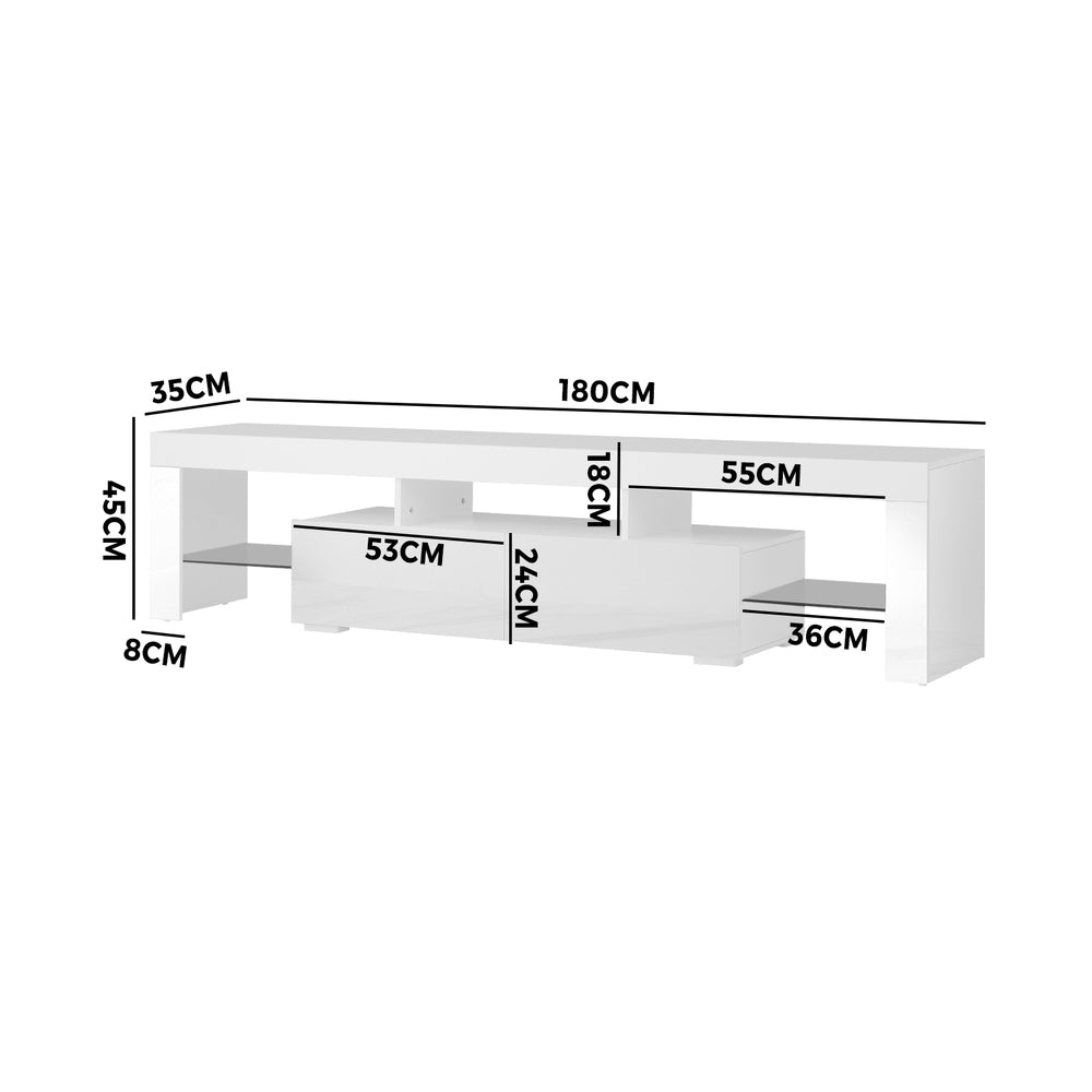 TV Cabinet Entertainment Unit Stand LED RGB Gloss Furniture White 180CM