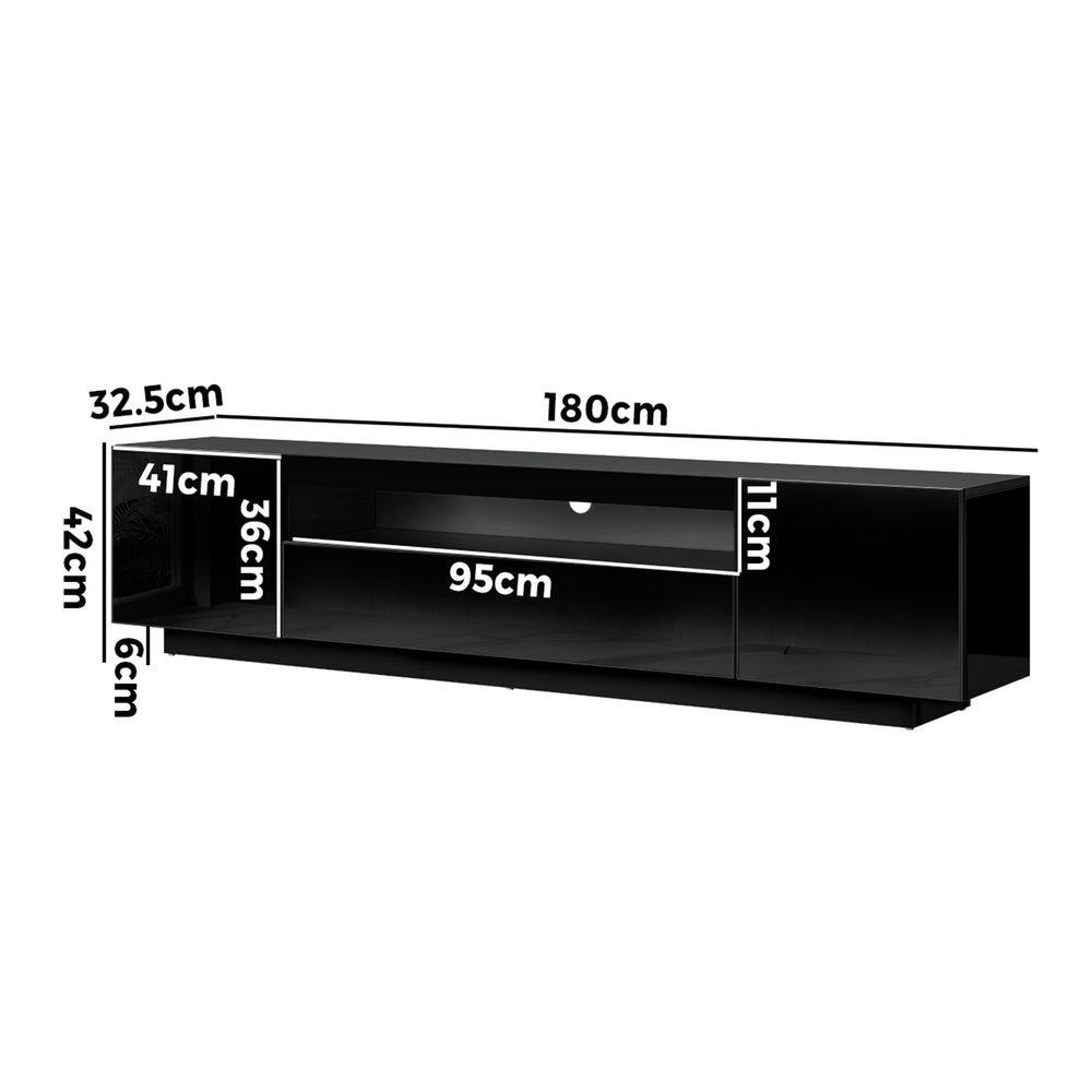 TV Cabinet Entertainment Unit Stand Gloss RGB LED Furniture Black 180CM