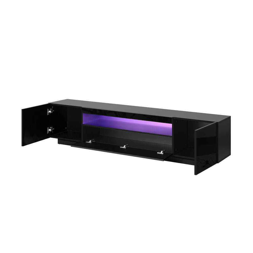 TV Cabinet Entertainment Unit Stand Gloss RGB LED Furniture Black 180CM