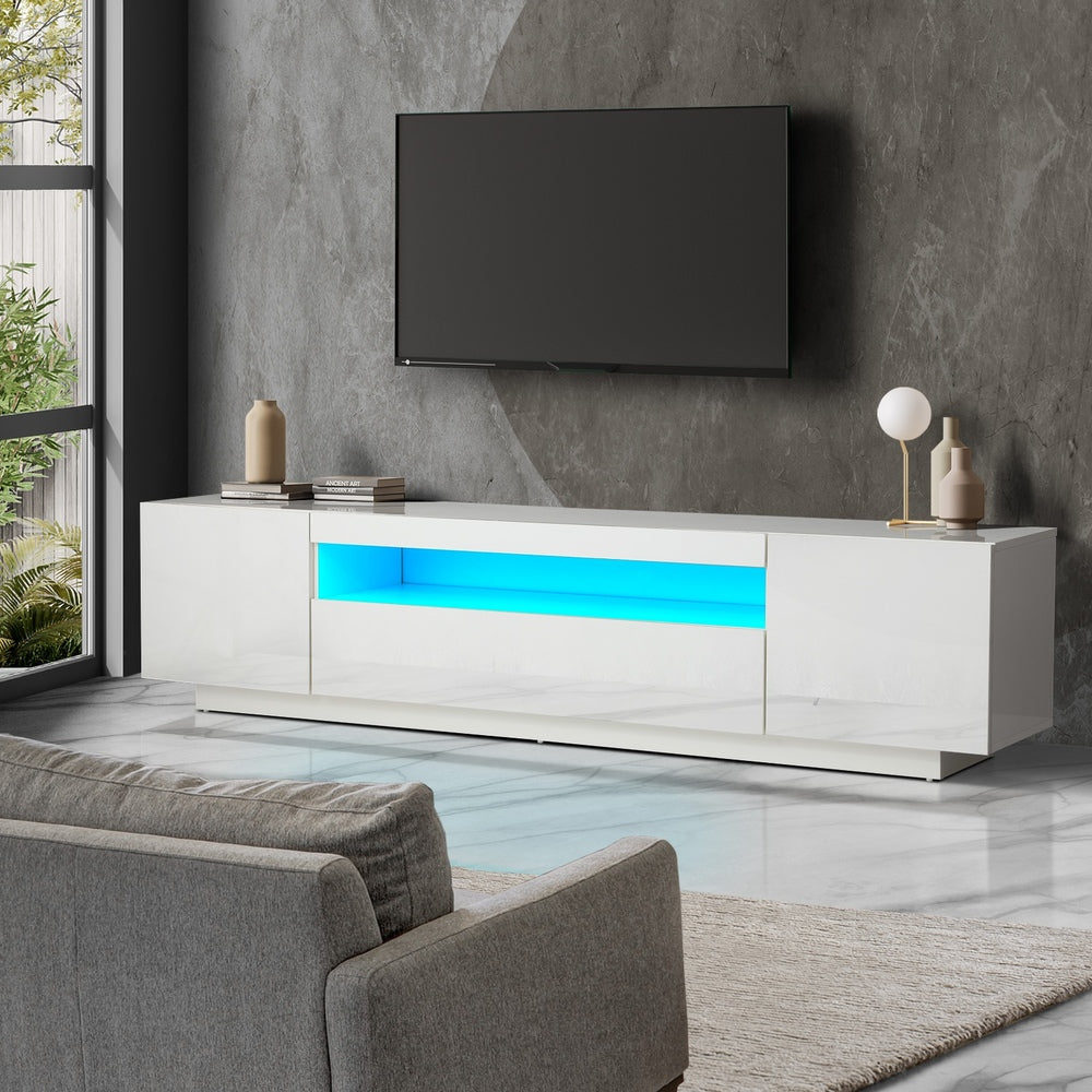 TV Cabinet Entertainment Unit Stand Gloss RGB LED Furniture White 180CM