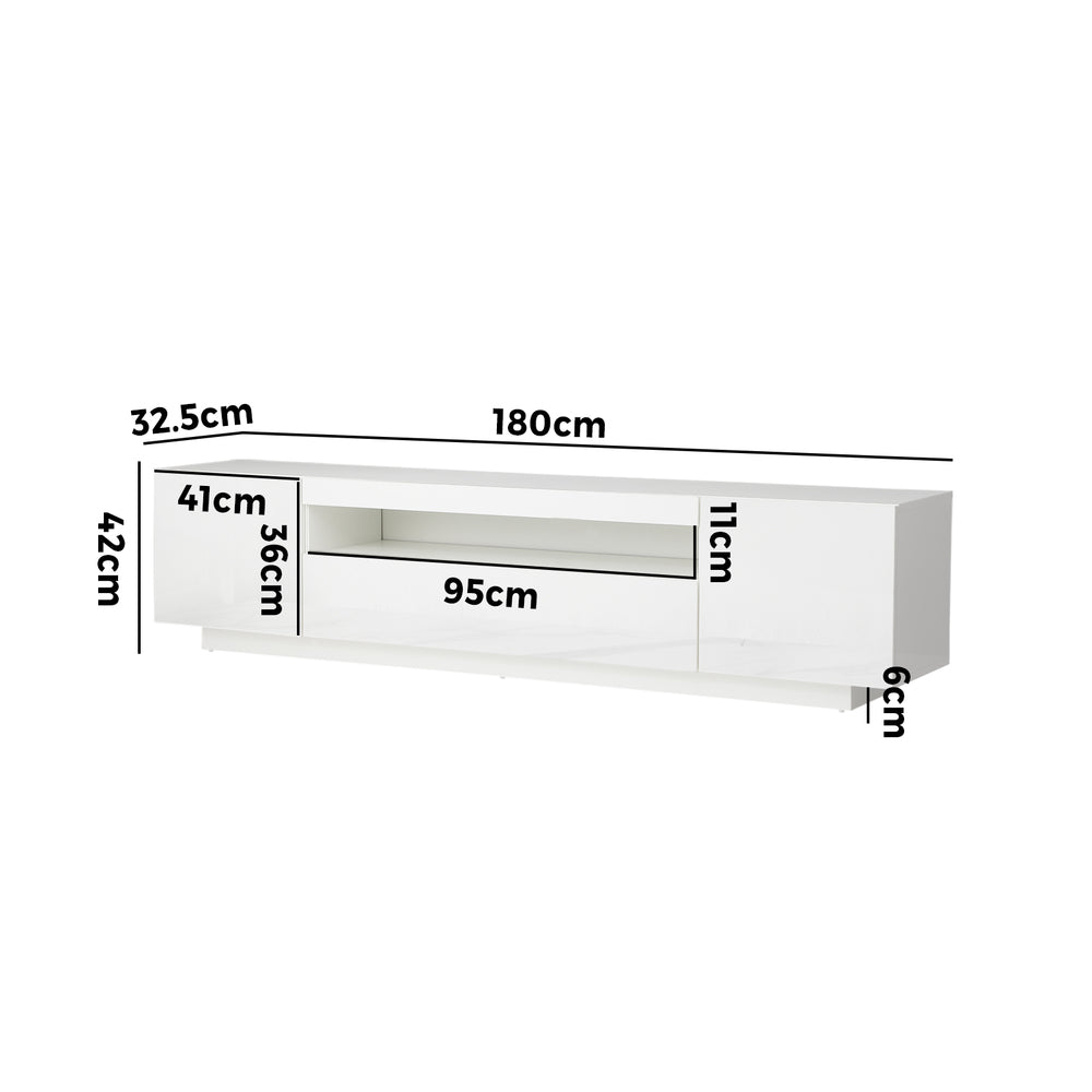 TV Cabinet Entertainment Unit Stand Gloss RGB LED Furniture White 180CM