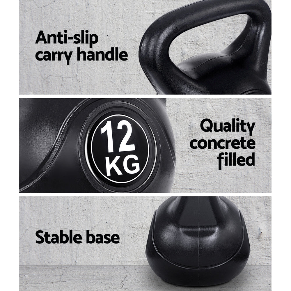 12Kg Kettlebell Set Weight Lifting Bench Dumbbells Kettle Bell