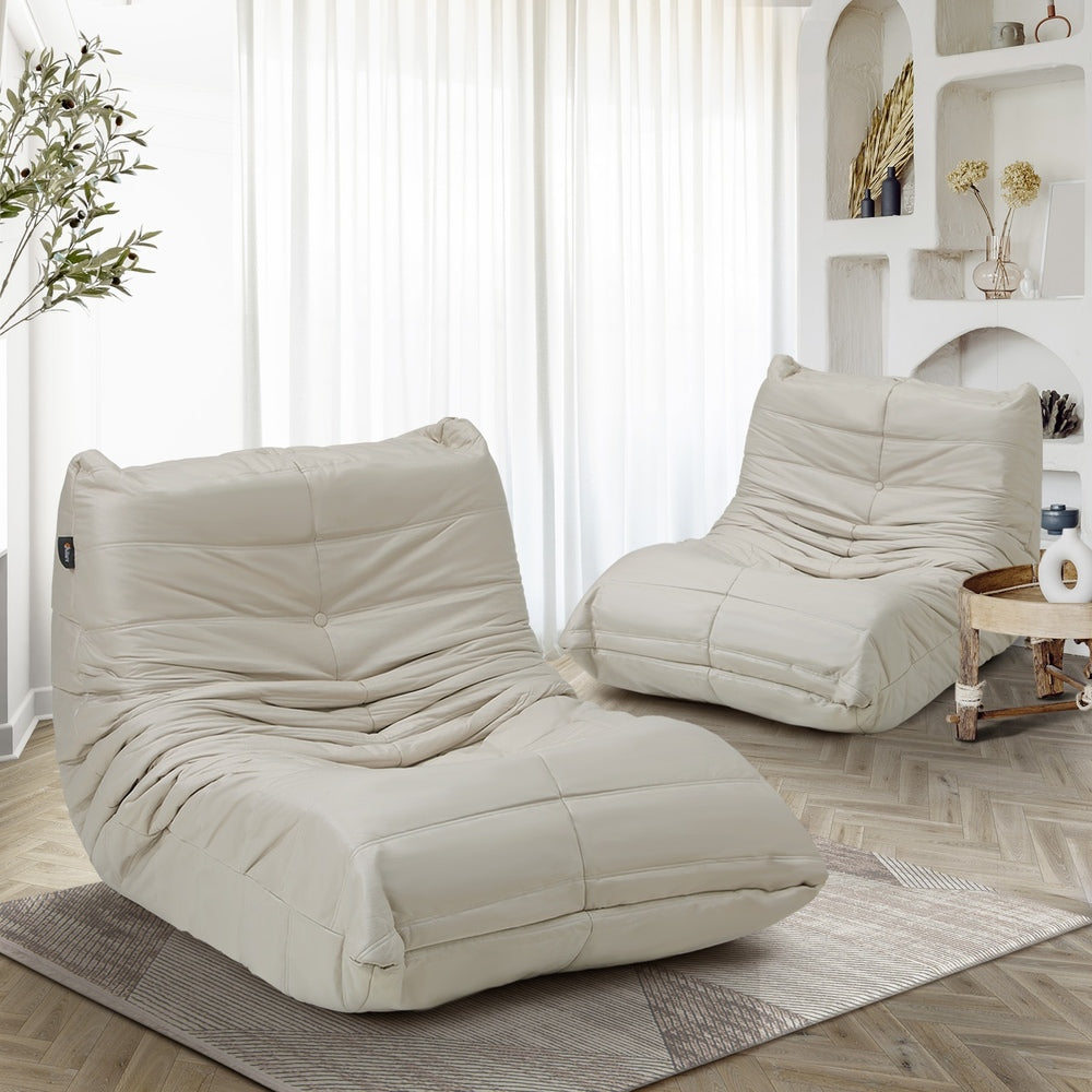2X Floor Sofa Lounge Caterpillar Couch Single Pouffe Grey