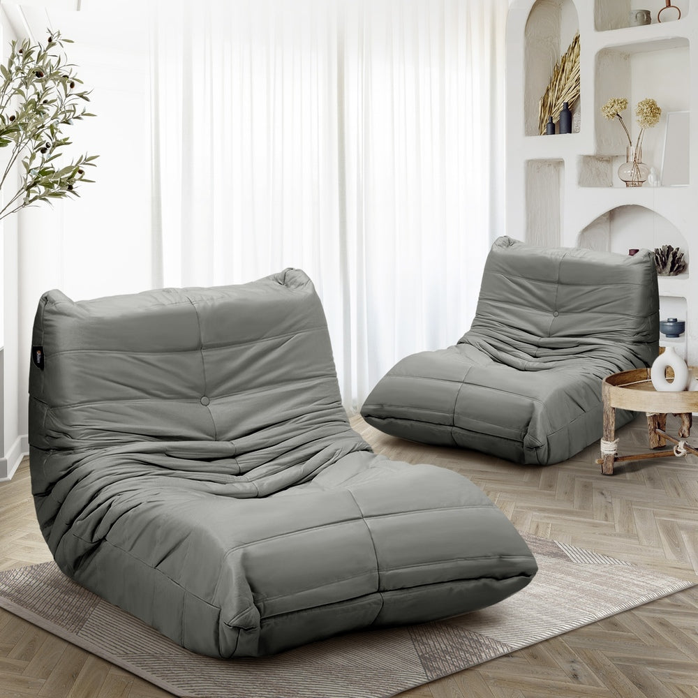 2X Floor Sofa Lounge Caterpillar Lazy Couch Single Pouffe Beige