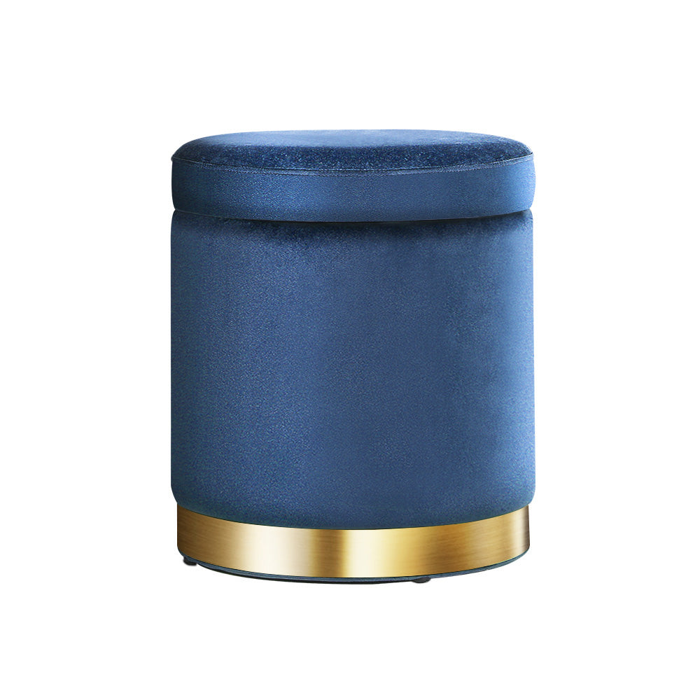Ottoman Storage Foot Stool Round Velvet Navy