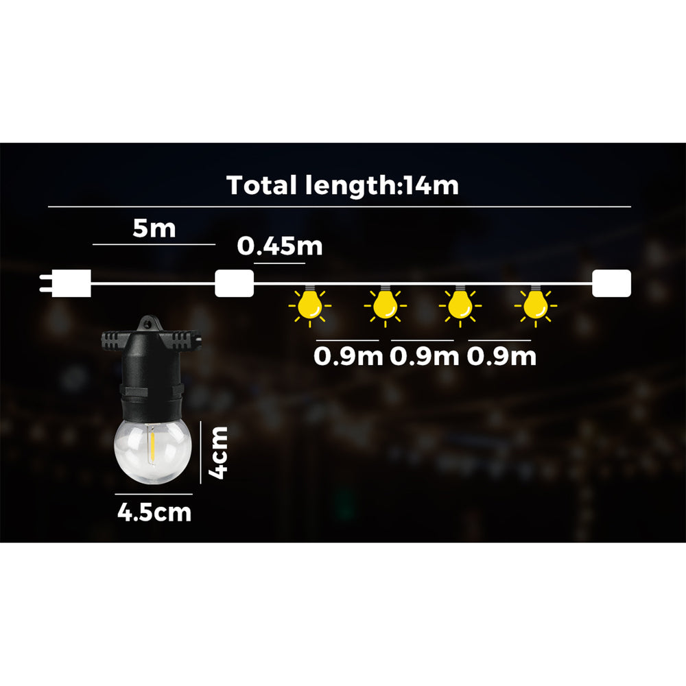 Mazam 14M LED Festoon String Lights Christmas Wedding Party Garden Waterproof