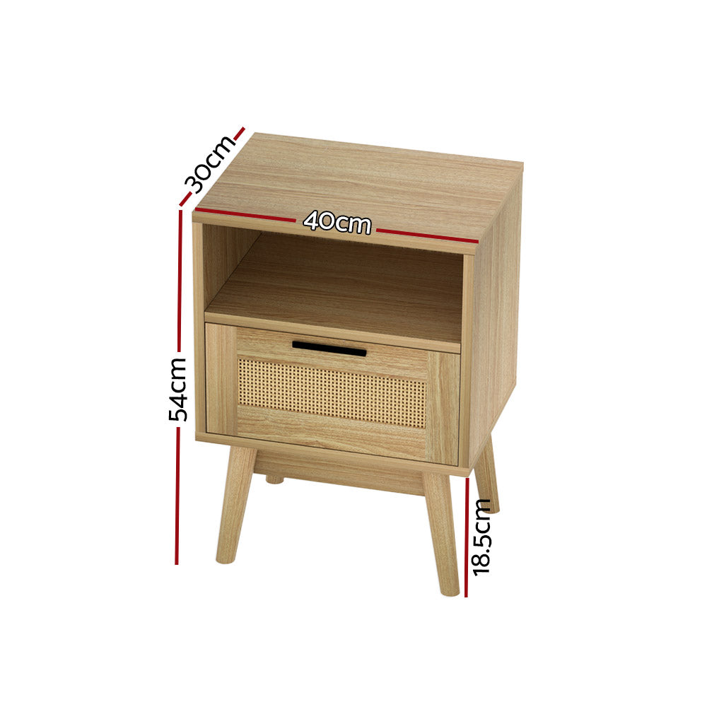 Rattan Bedside Table 1 Drawer With Shelf - Rei Oak