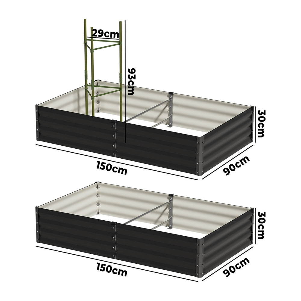 2x Garden Bed 290x90x30cm Planter Stand Box Galvanise