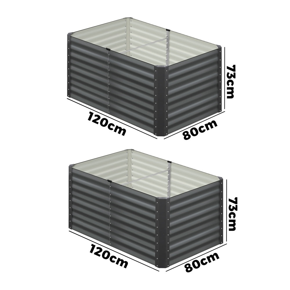 Garden Bed Kits Raised Vegetable Planter x 2 Galvanised Steel 120x80x73CM