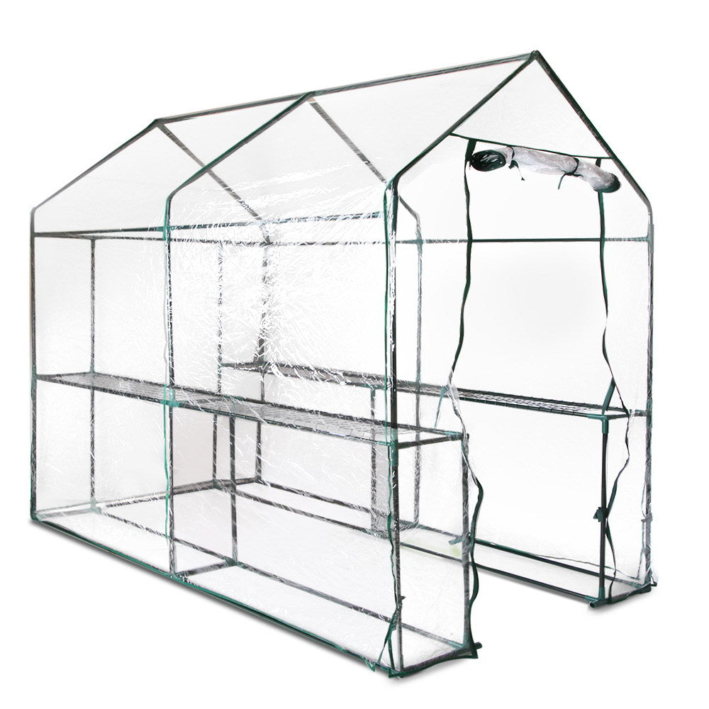 Greenhouse Tunnel - Walk-In Clear Garden Shed with 4 Shelves 1.2x1.9x1.9m