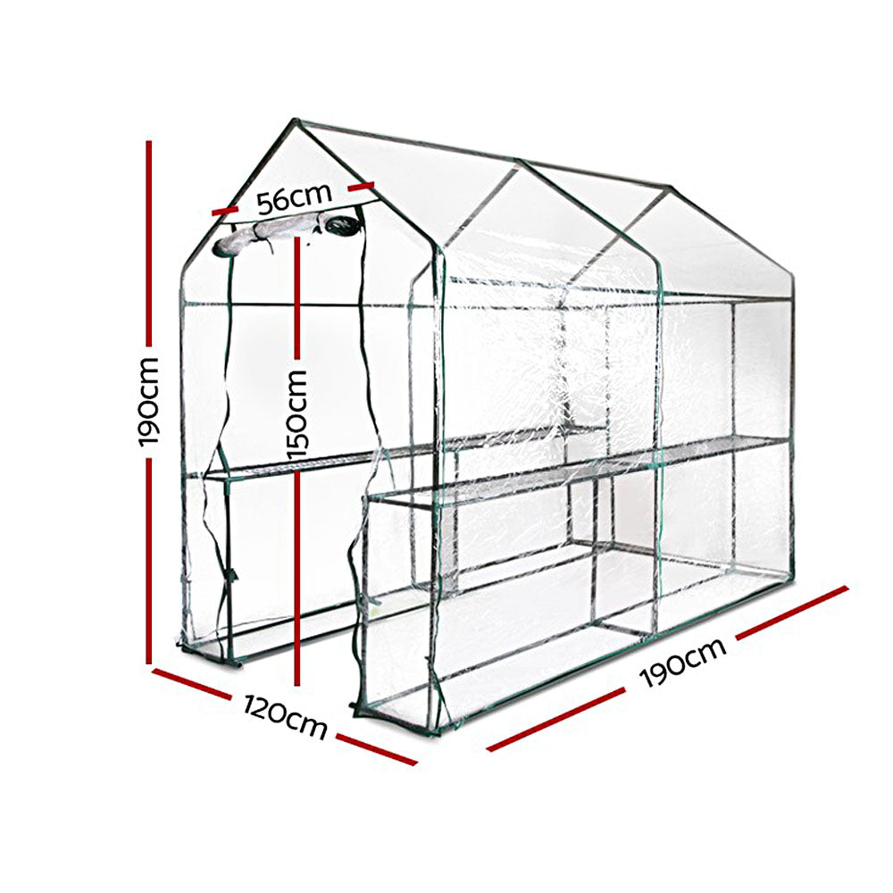 Greenhouse Tunnel - Walk-In Clear Garden Shed with 4 Shelves 1.2x1.9x1.9m