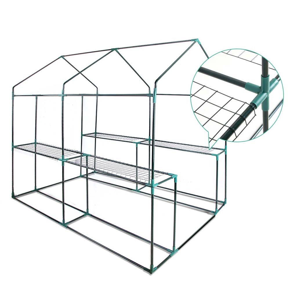Greenhouse Tunnel - Walk-In Clear Garden Shed with 4 Shelves 1.2x1.9x1.9m