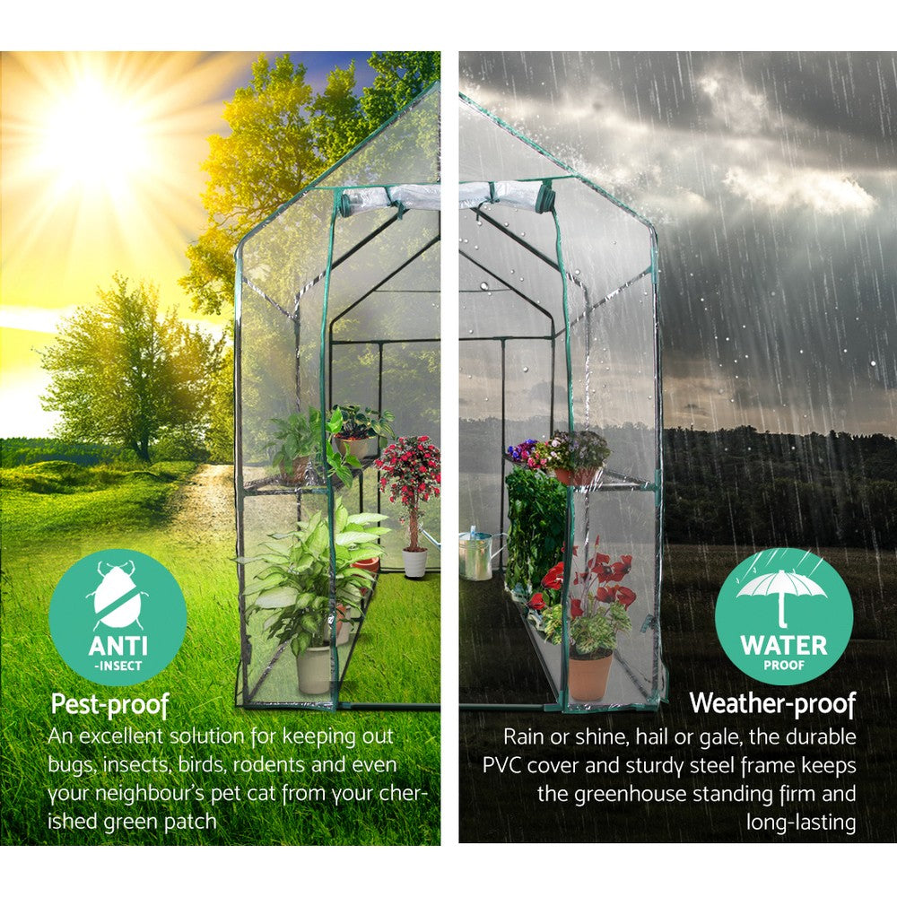 Greenhouse Tunnel - Walk-In Clear Garden Shed with 4 Shelves 1.2x1.9x1.9m