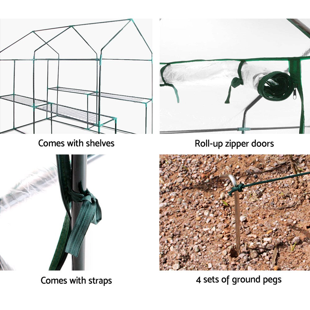 Greenhouse Tunnel - Walk-In Clear Garden Shed with 4 Shelves 1.2x1.9x1.9m