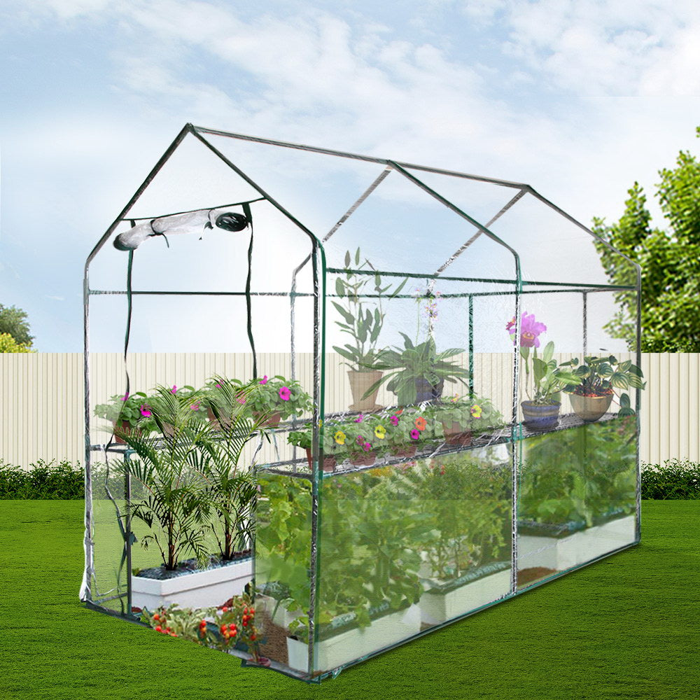 Greenhouse Tunnel - Walk-In Clear Garden Shed with 4 Shelves 1.2x1.9x1.9m