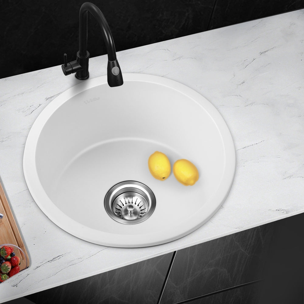 Kitchen Sink Basin Stone Sink Bathroom Laundry Single Bowl 430mmx430mm WH