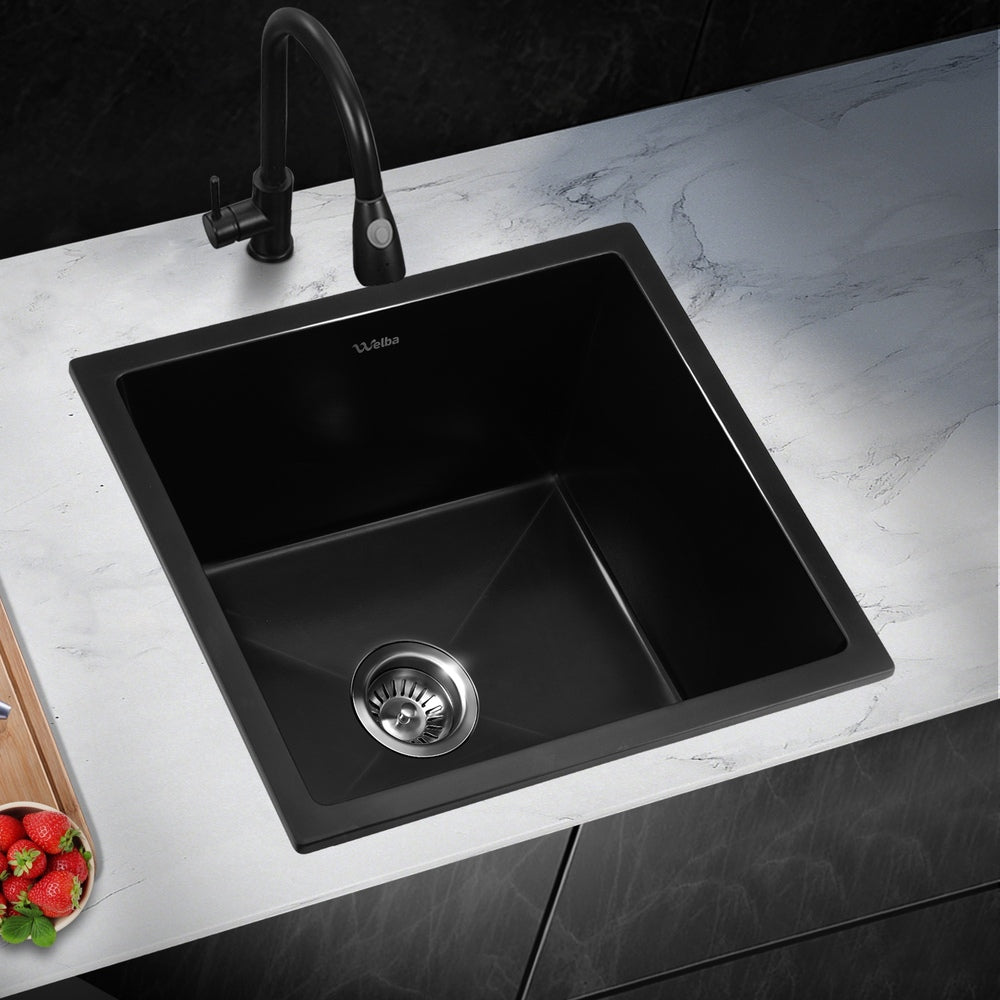 Kitchen Sink Stone Sink Granite Laundry Basin Single Bowl 45cmx45cm Black